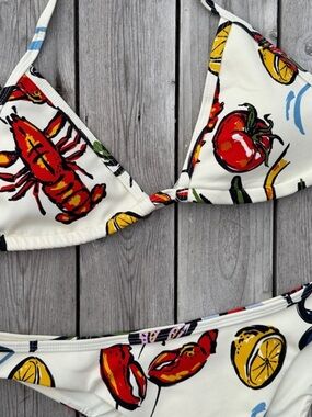 VACANCY CO LOBSTER NANTUCKET Print Triangle Bikini Set -NWT! L